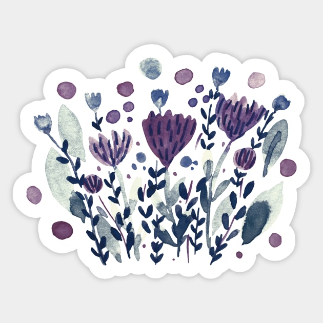 Watercolor whimsical flowers - purple and willow Sticker by wackapacka